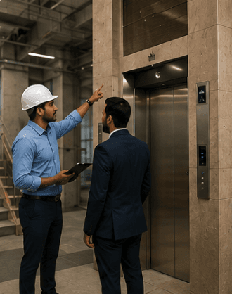 Engineer assessing an elevator shaft on site