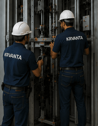 Engineers installing and testing the lift equipment